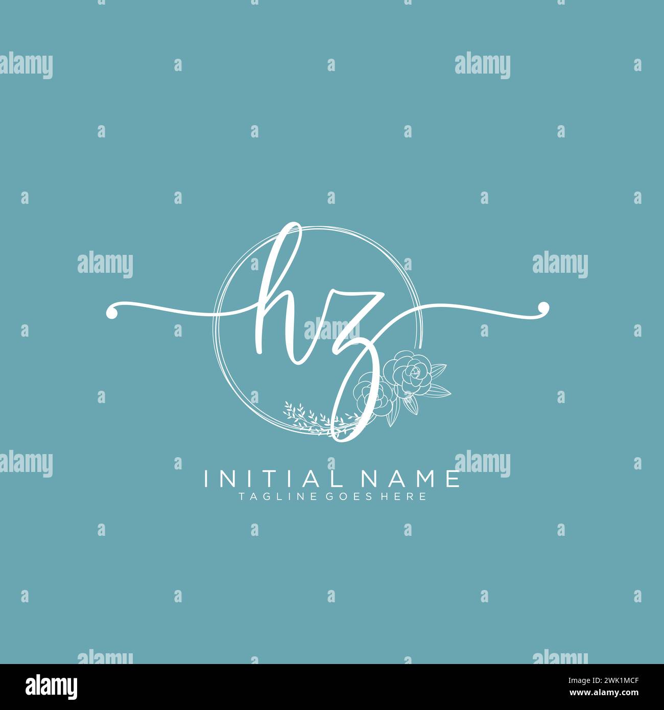 HZ Initial handwriting logo with circle Stock Vector