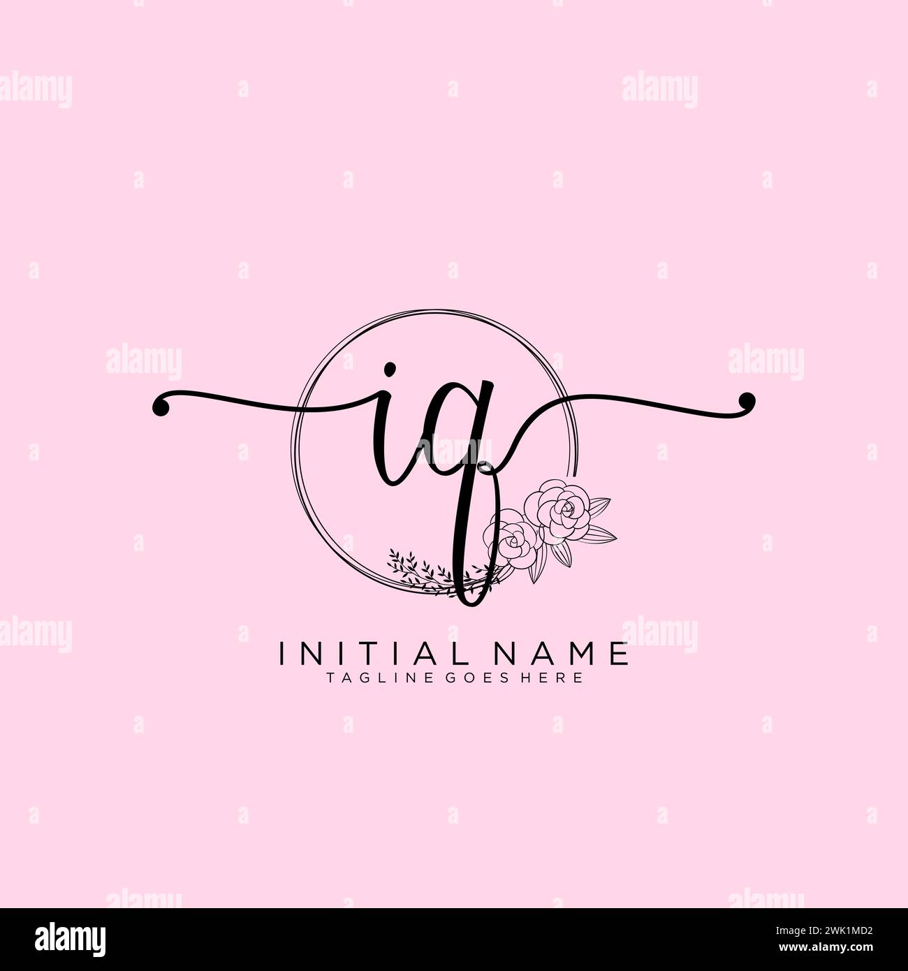 IQ Initial handwriting logo with circle Stock Vector