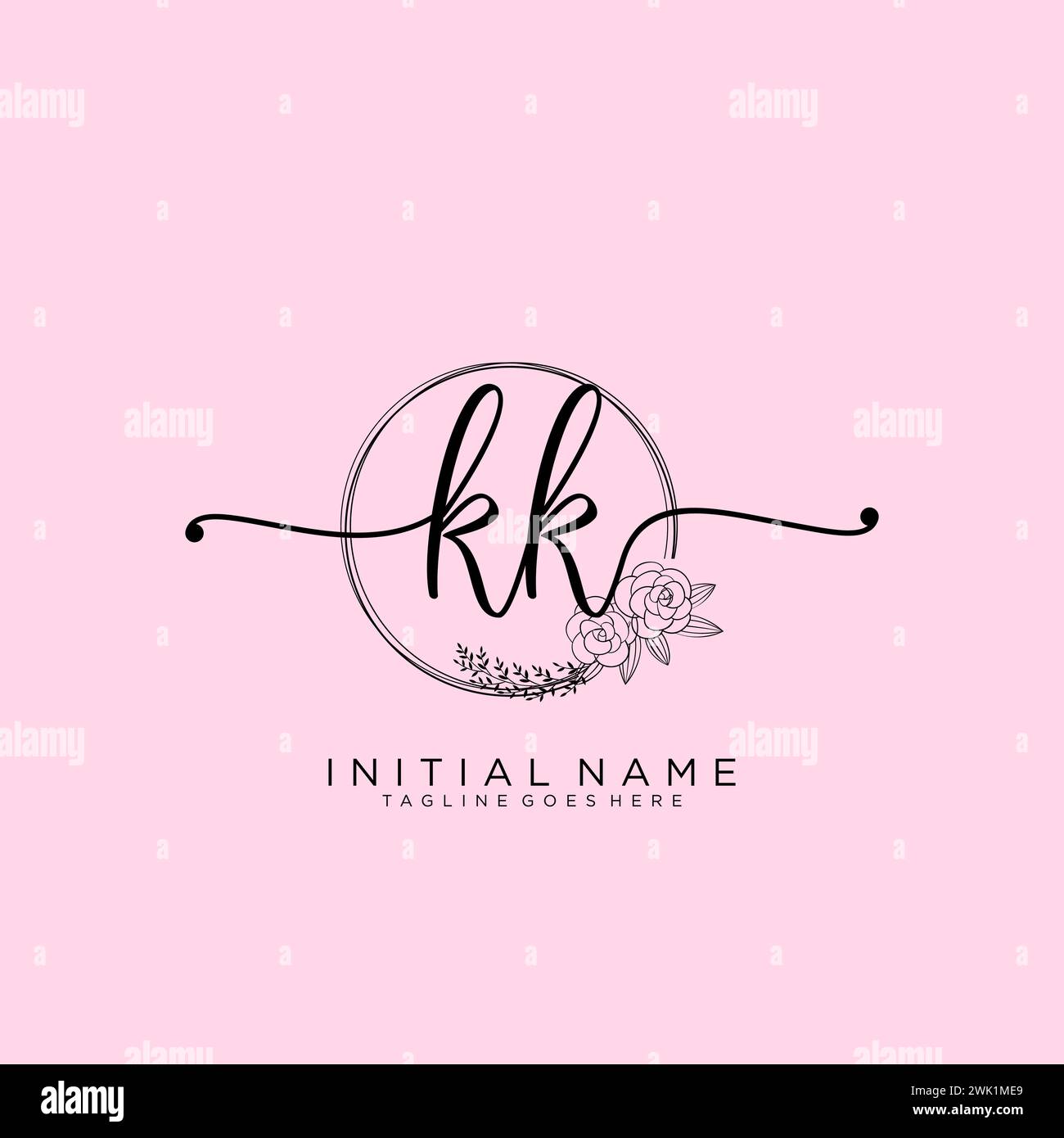 KK Initial handwriting logo with circle Stock Vector