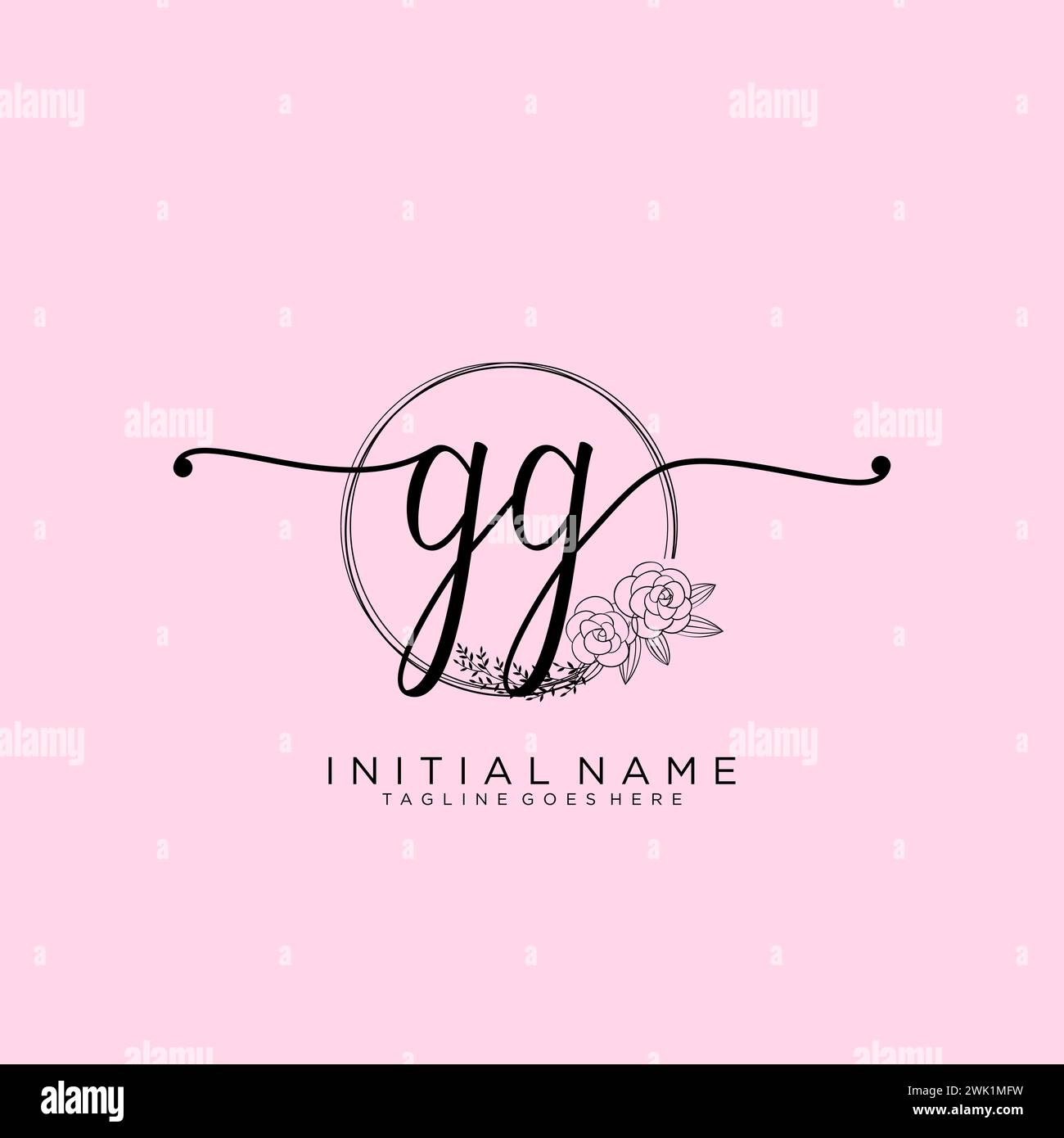 GG Initial handwriting logo with circle Stock Vector