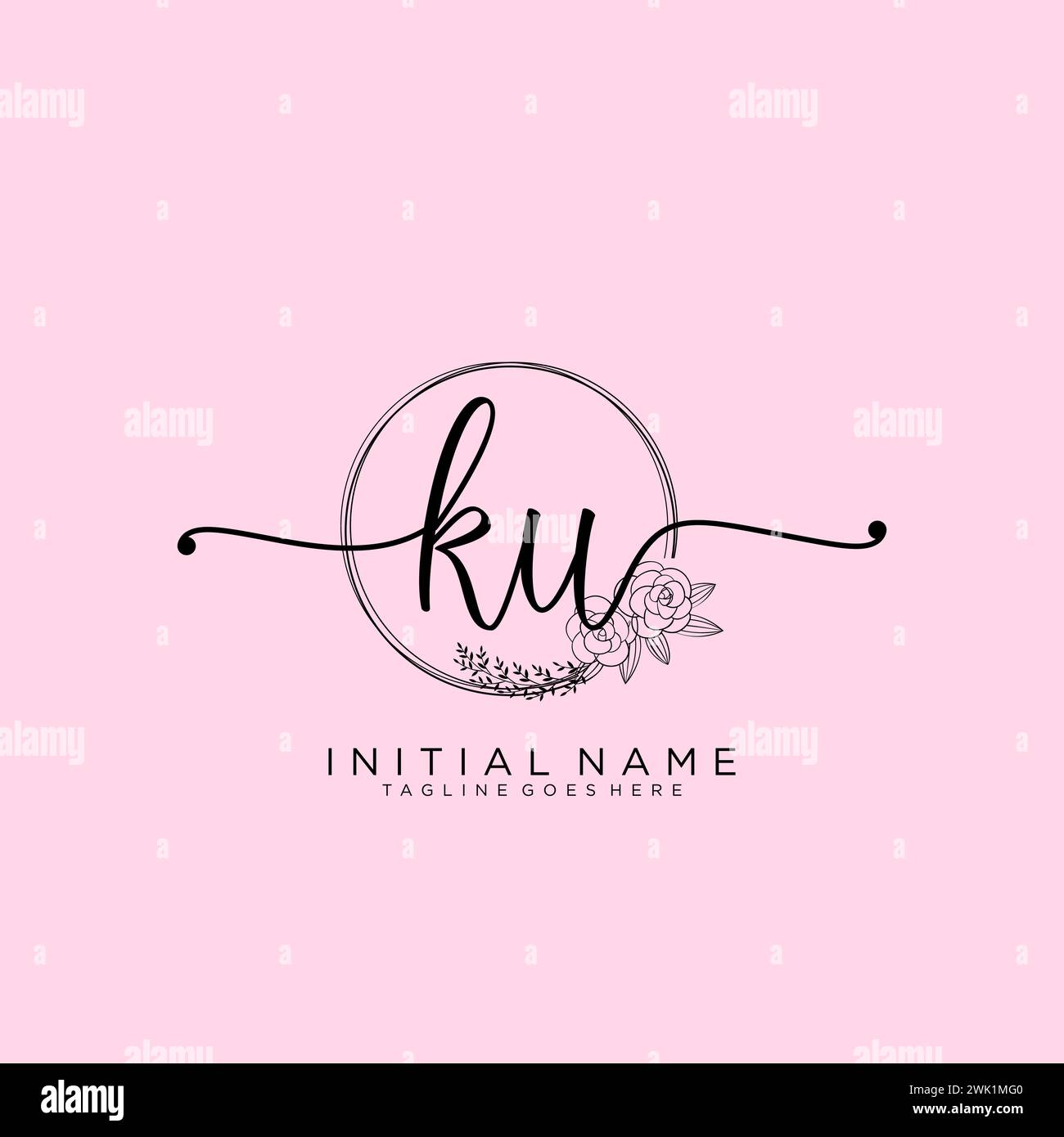 KU Initial handwriting logo with circle Stock Vector