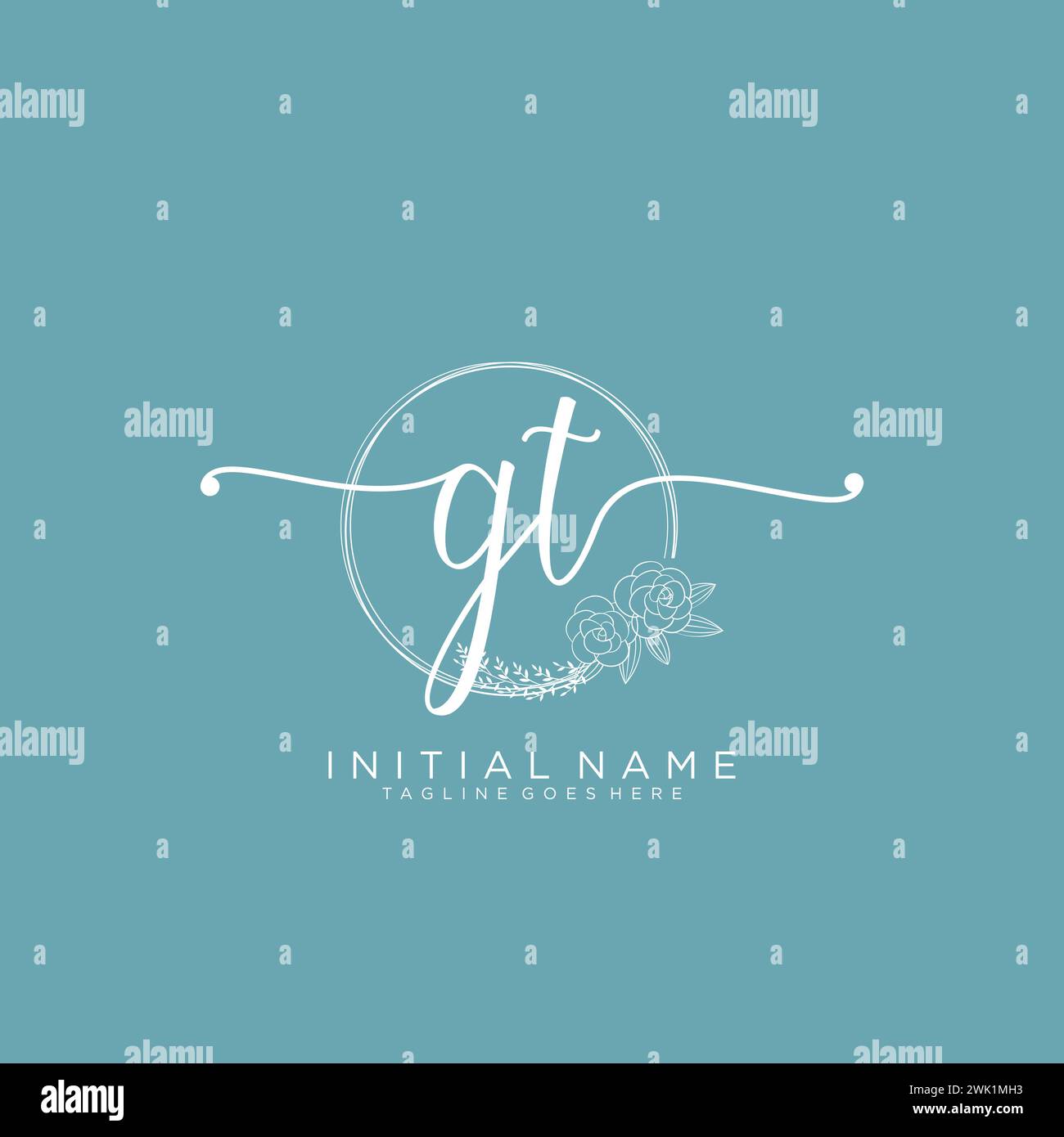 GT Initial handwriting logo with circle Stock Vector