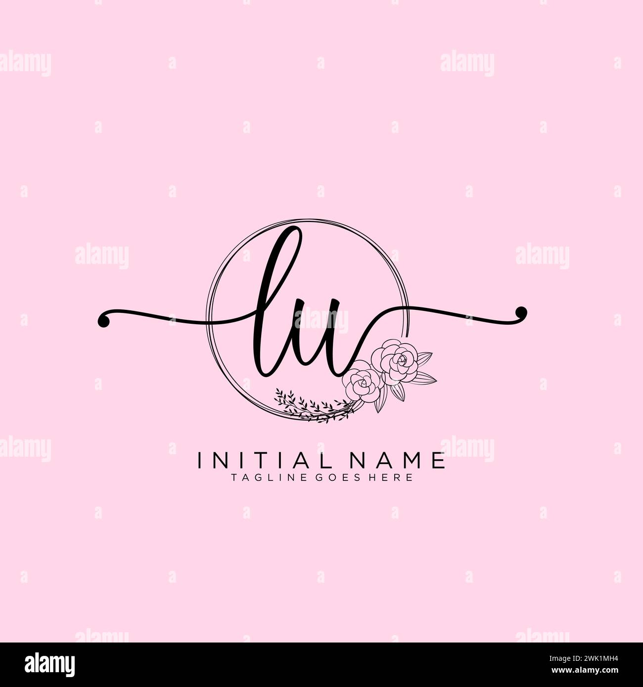 LU Initial handwriting logo with circle Stock Vector