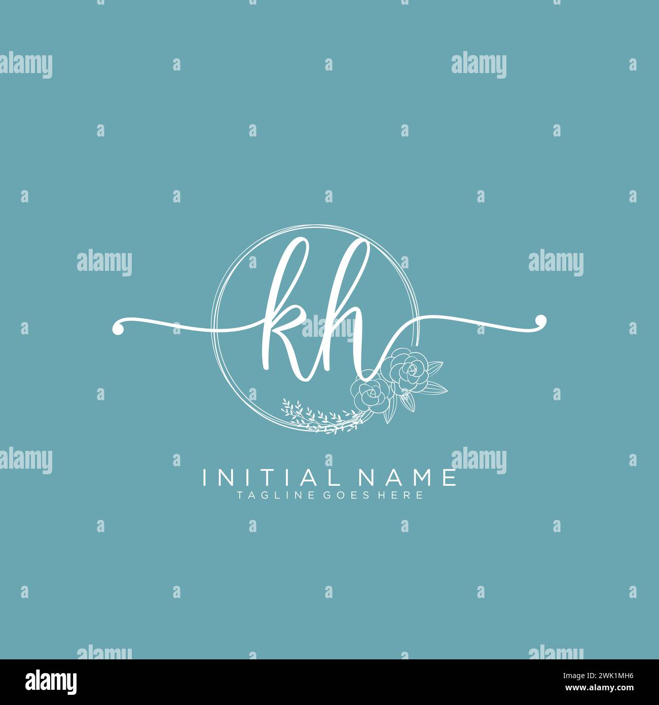 KH Initial handwriting logo with circle Stock Vector
