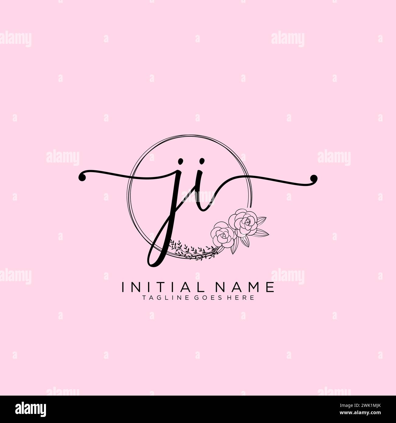 JI Initial handwriting logo with circle Stock Vector