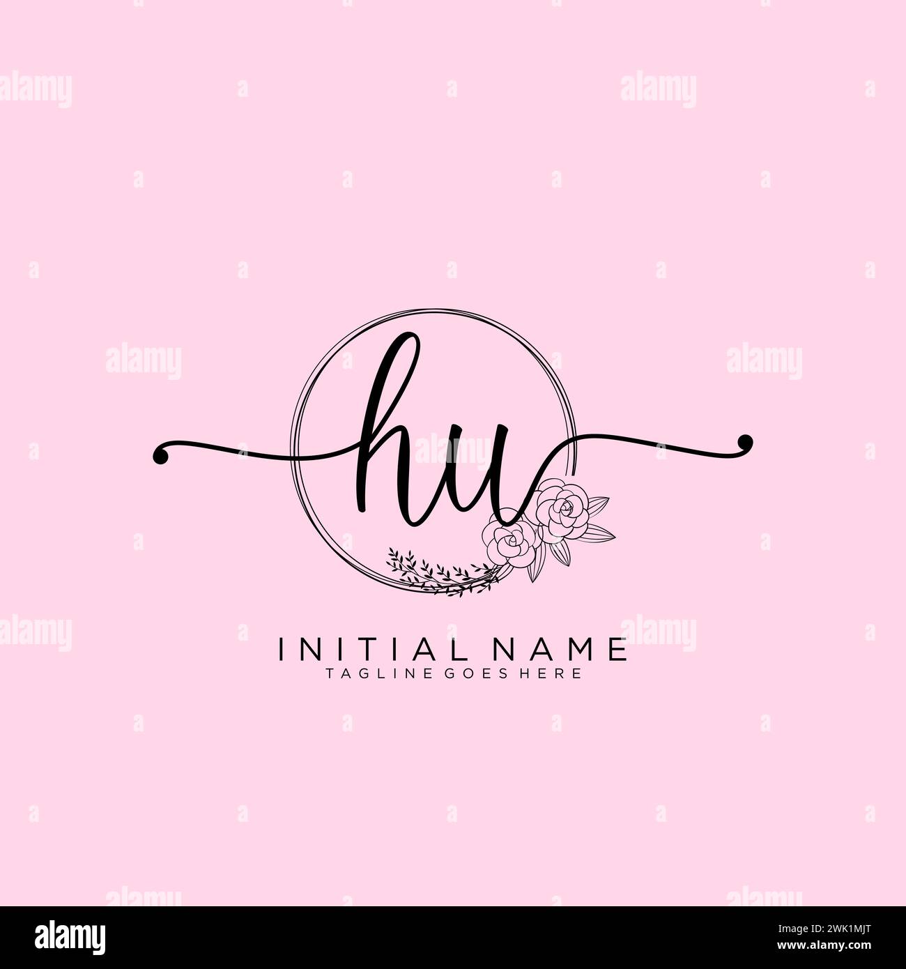 HU Initial handwriting logo with circle Stock Vector