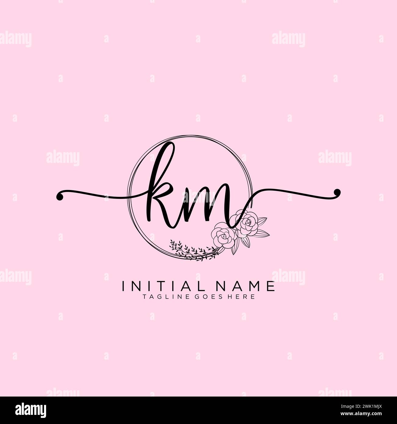 KM Initial handwriting logo with circle Stock Vector