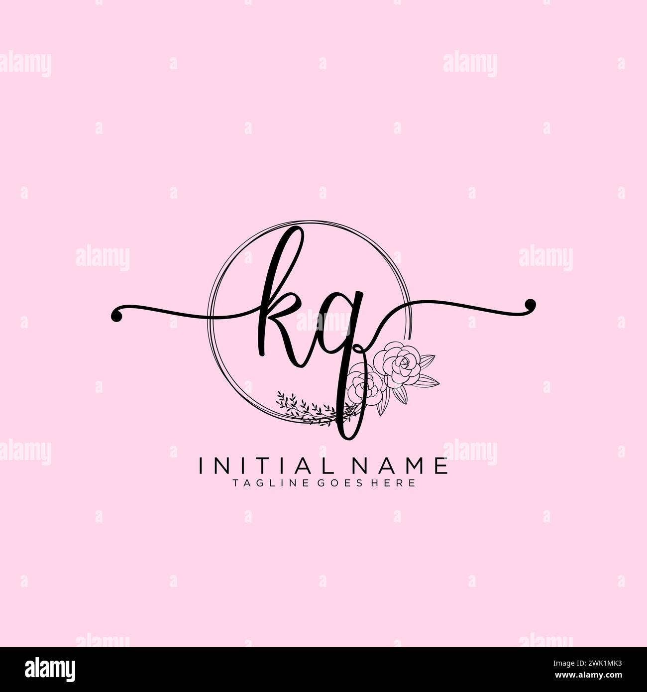 KQ Initial handwriting logo with circle Stock Vector
