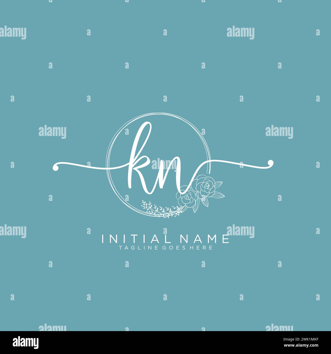 KN Initial handwriting logo with circle Stock Vector
