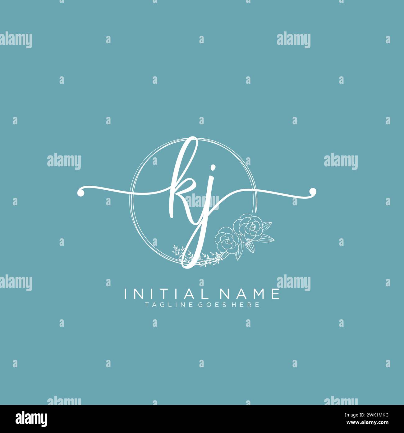 KJ Initial handwriting logo with circle Stock Vector