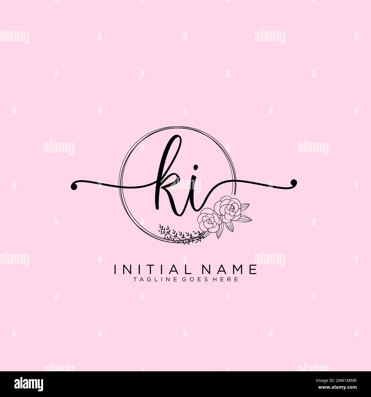 KI Initial handwriting logo with circle Stock Vector