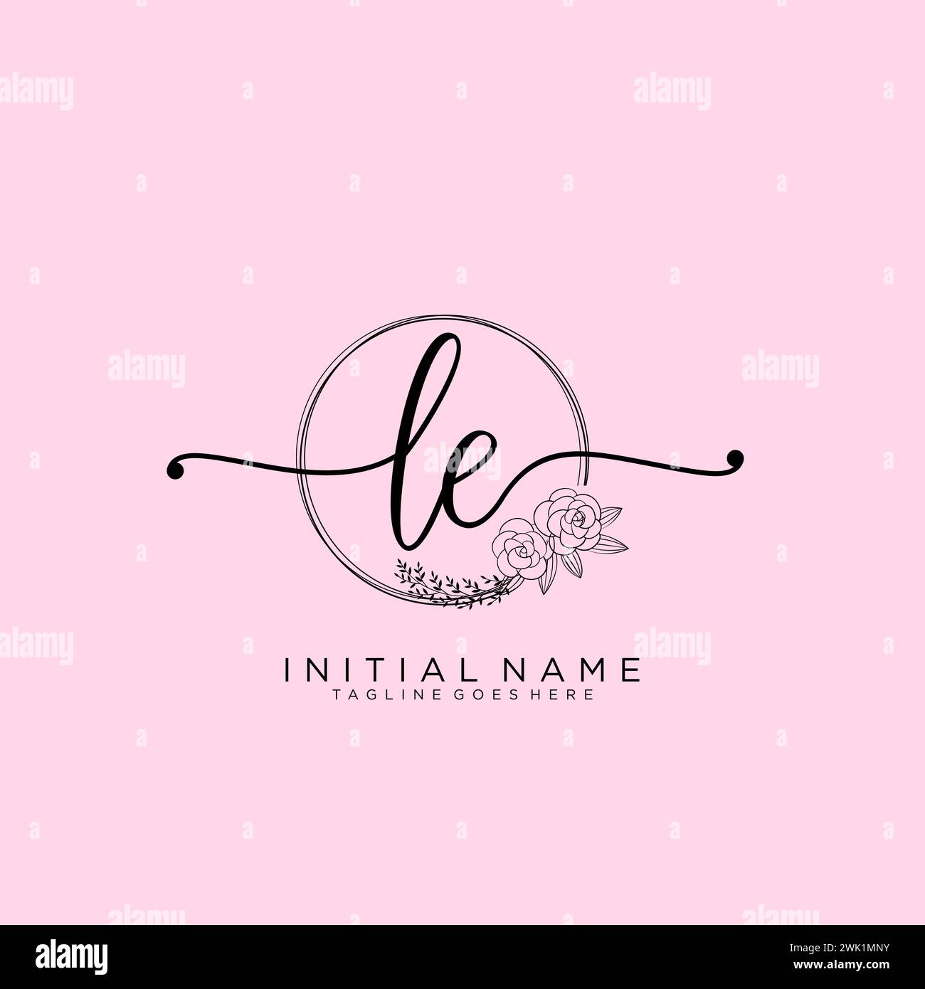 LE Initial handwriting logo with circle Stock Vector