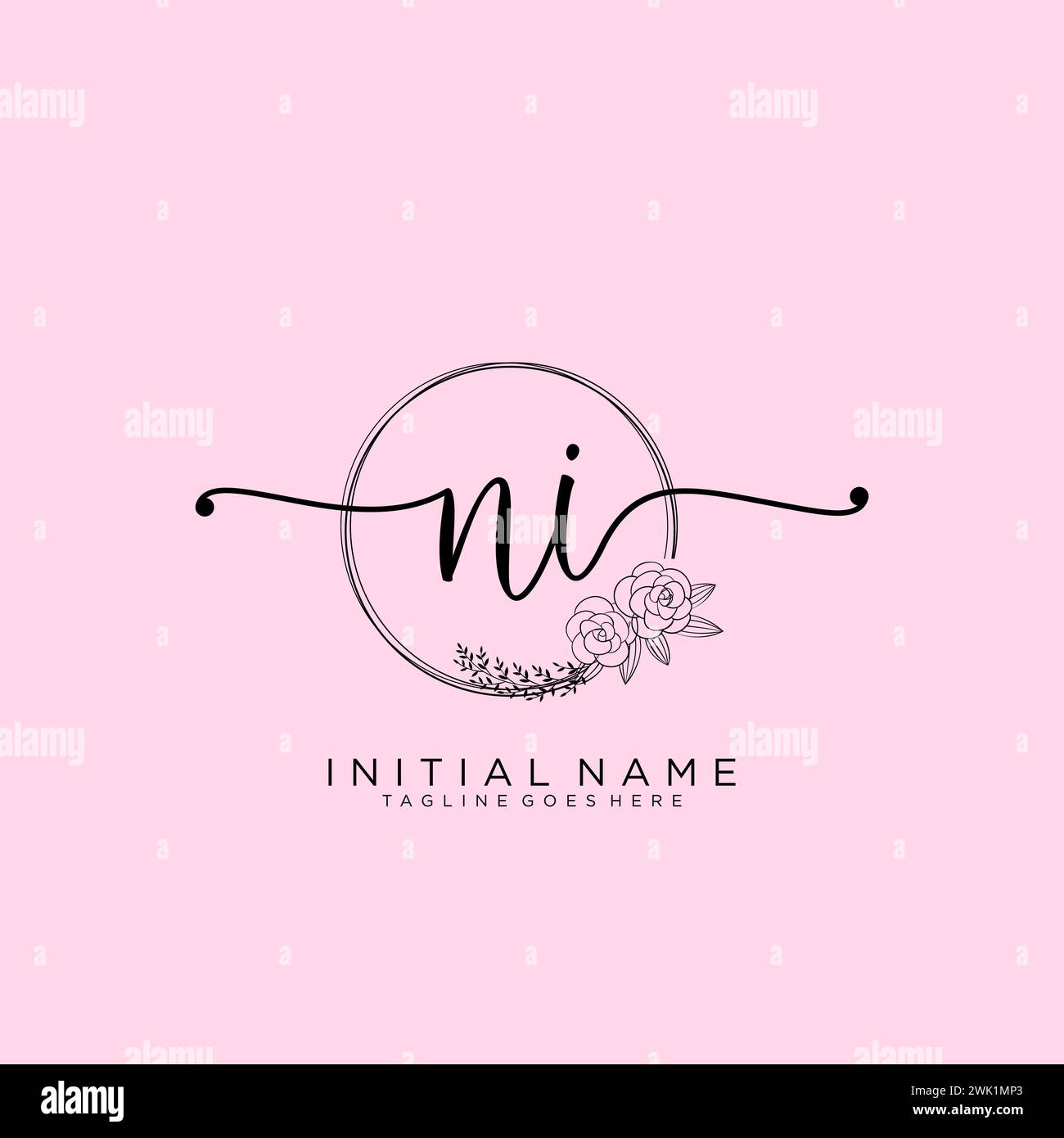 NI Initial handwriting logo with circle Stock Vector