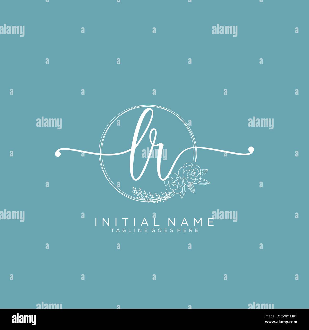 LR Initial handwriting logo with circle Stock Vector