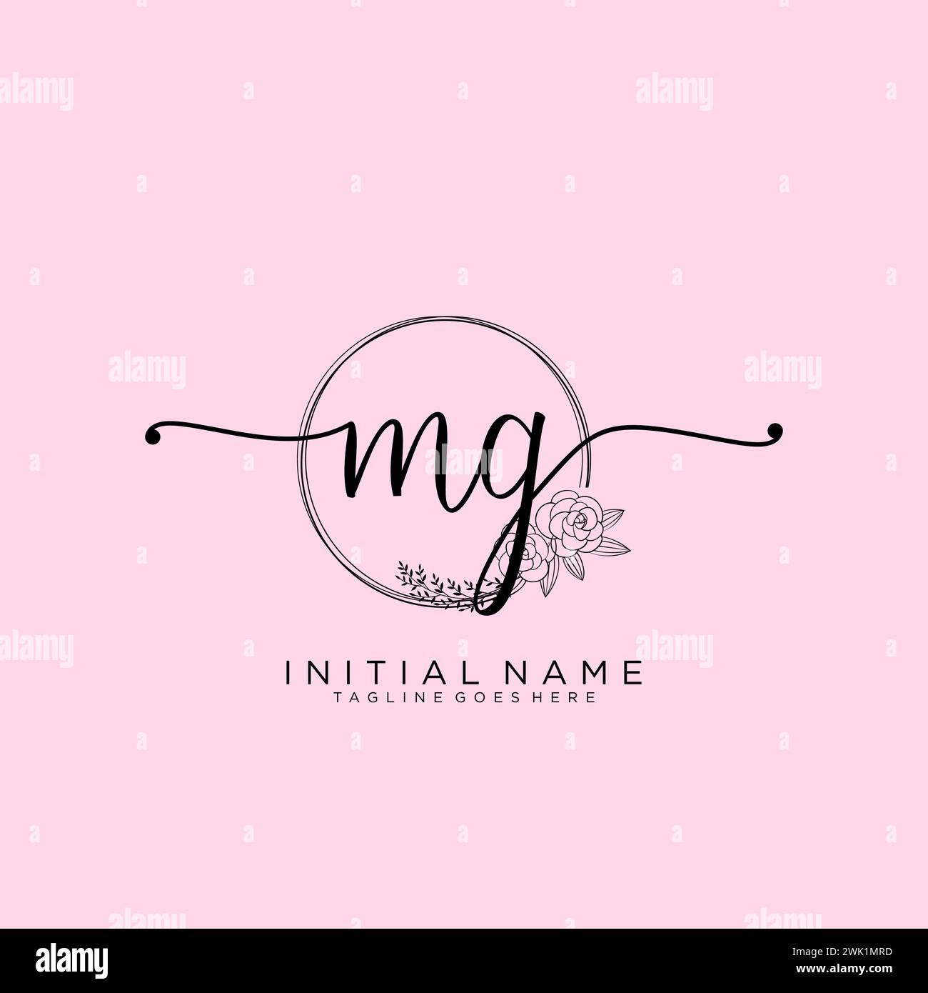 MG Initial handwriting logo with circle Stock Vector