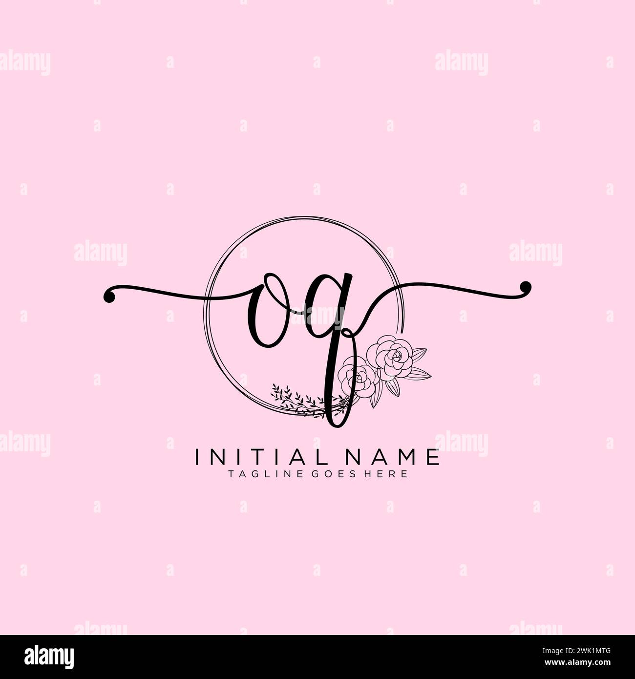OQ Initial handwriting logo with circle Stock Vector