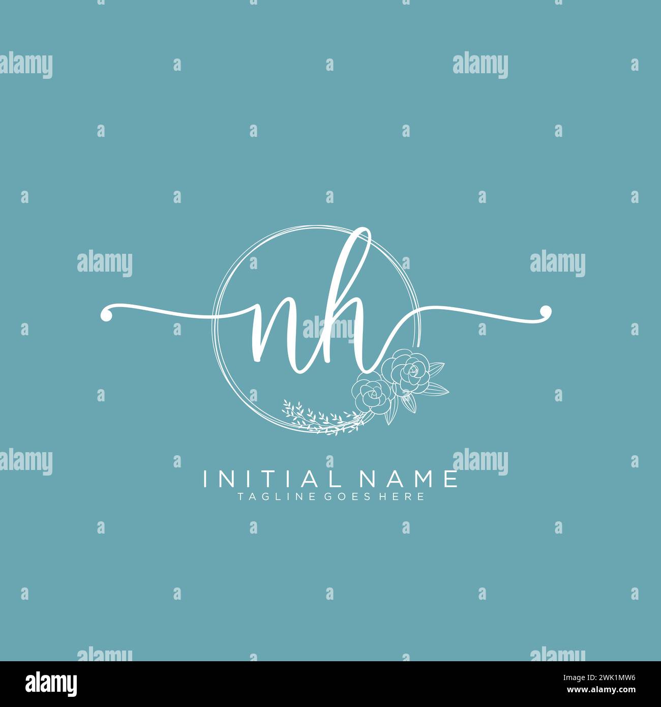 NH Initial handwriting logo with circle Stock Vector