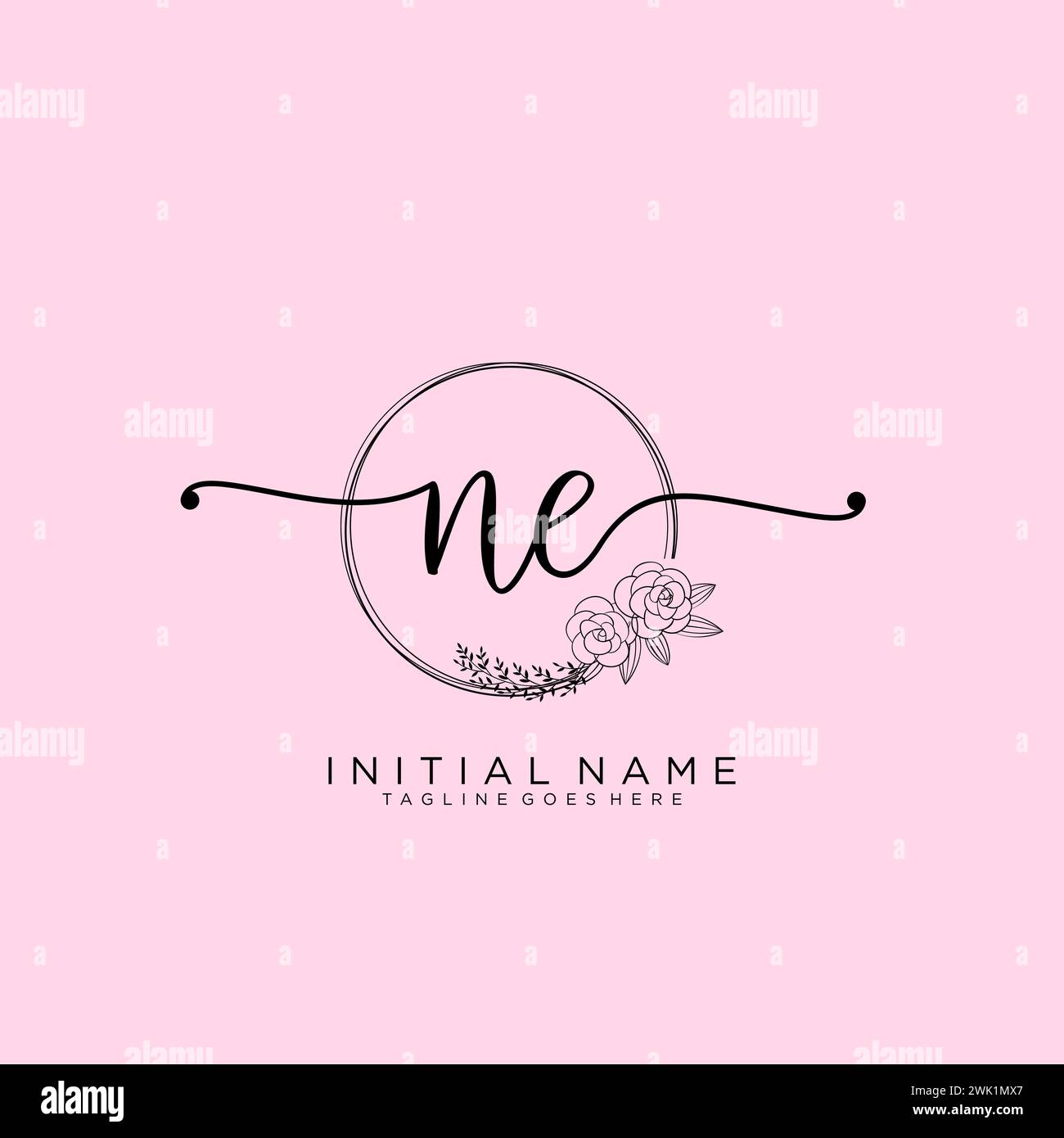 NE Initial handwriting logo with circle Stock Vector