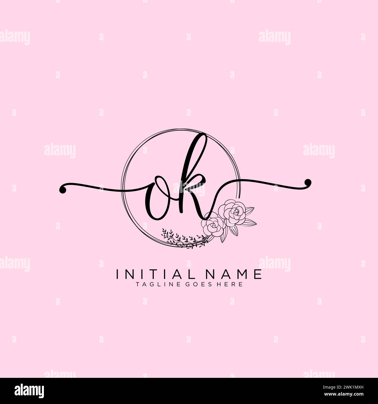 OK Initial handwriting logo with circle Stock Vector