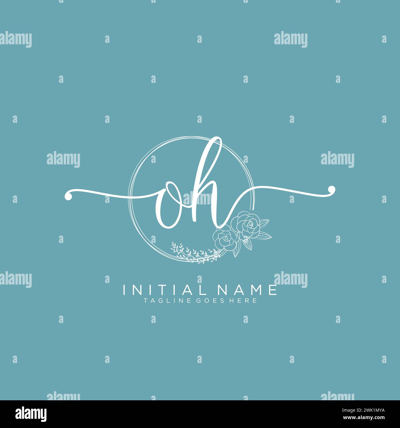 OH Initial handwriting logo with circle Stock Vector