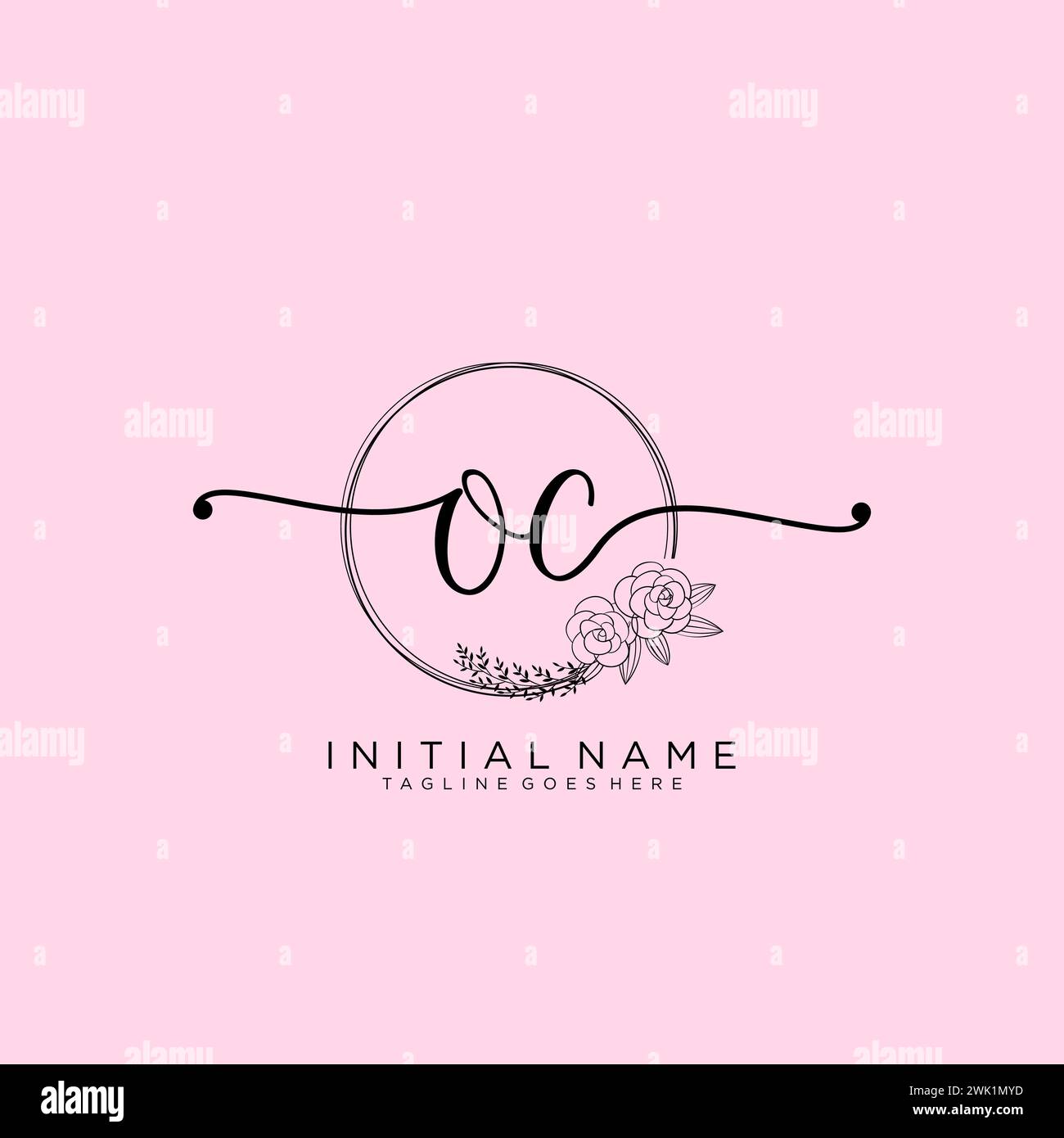 OC Initial handwriting logo with circle Stock Vector