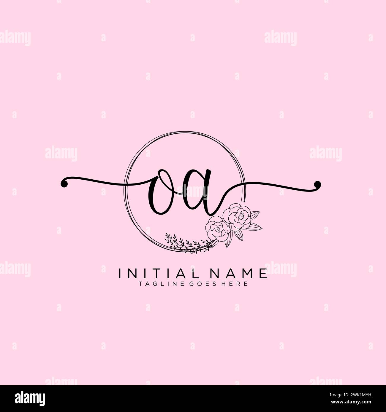 OA Initial handwriting logo with circle Stock Vector