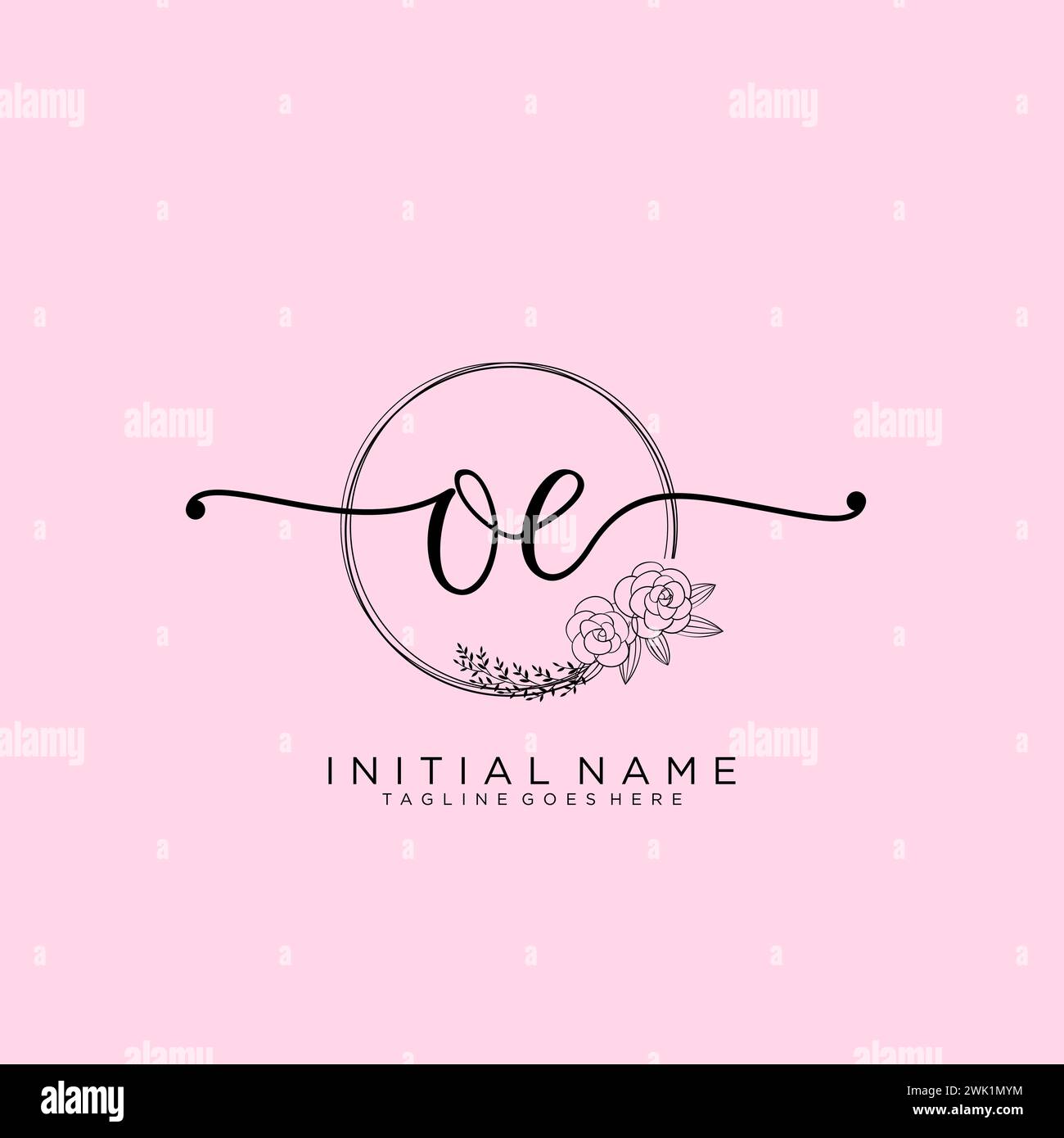 OE Initial handwriting logo with circle Stock Vector