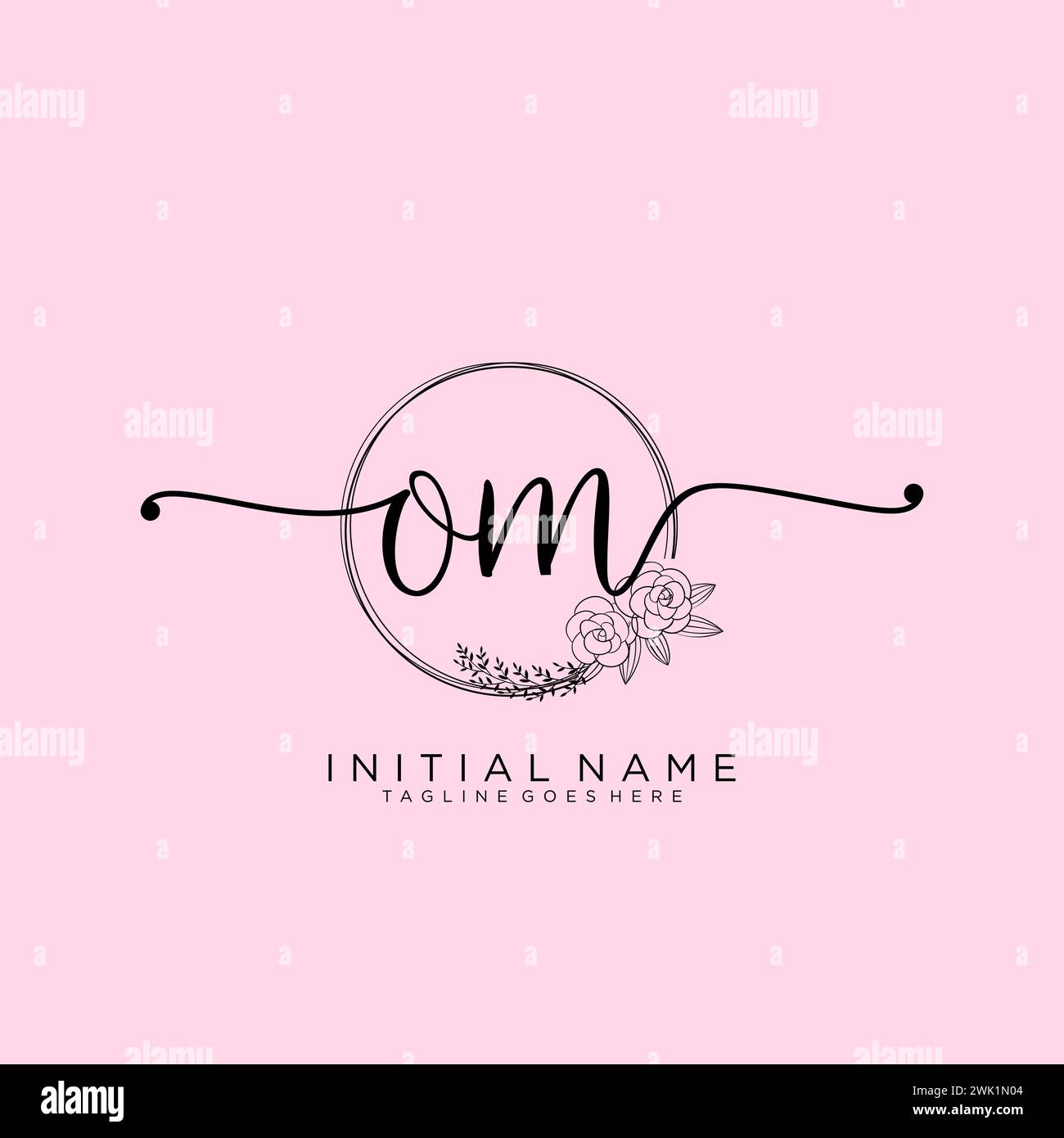 OM Initial handwriting logo with circle Stock Vector