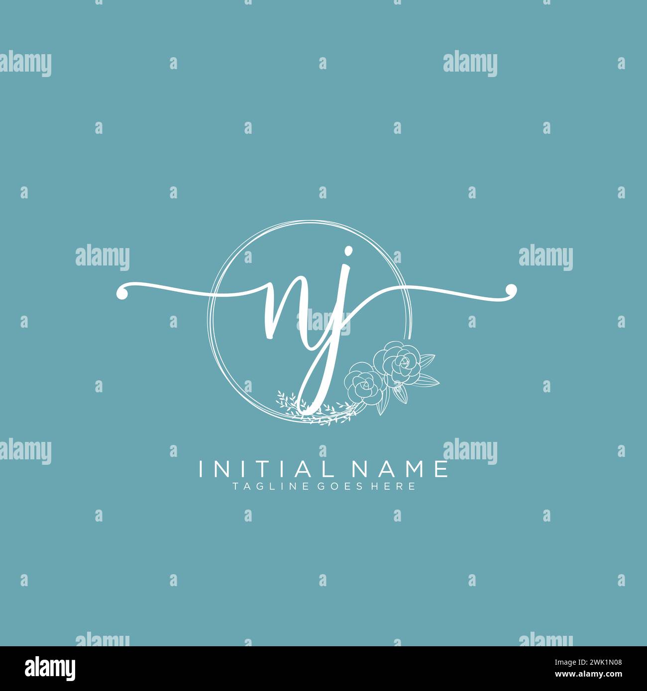 NJ Initial handwriting logo with circle Stock Vector