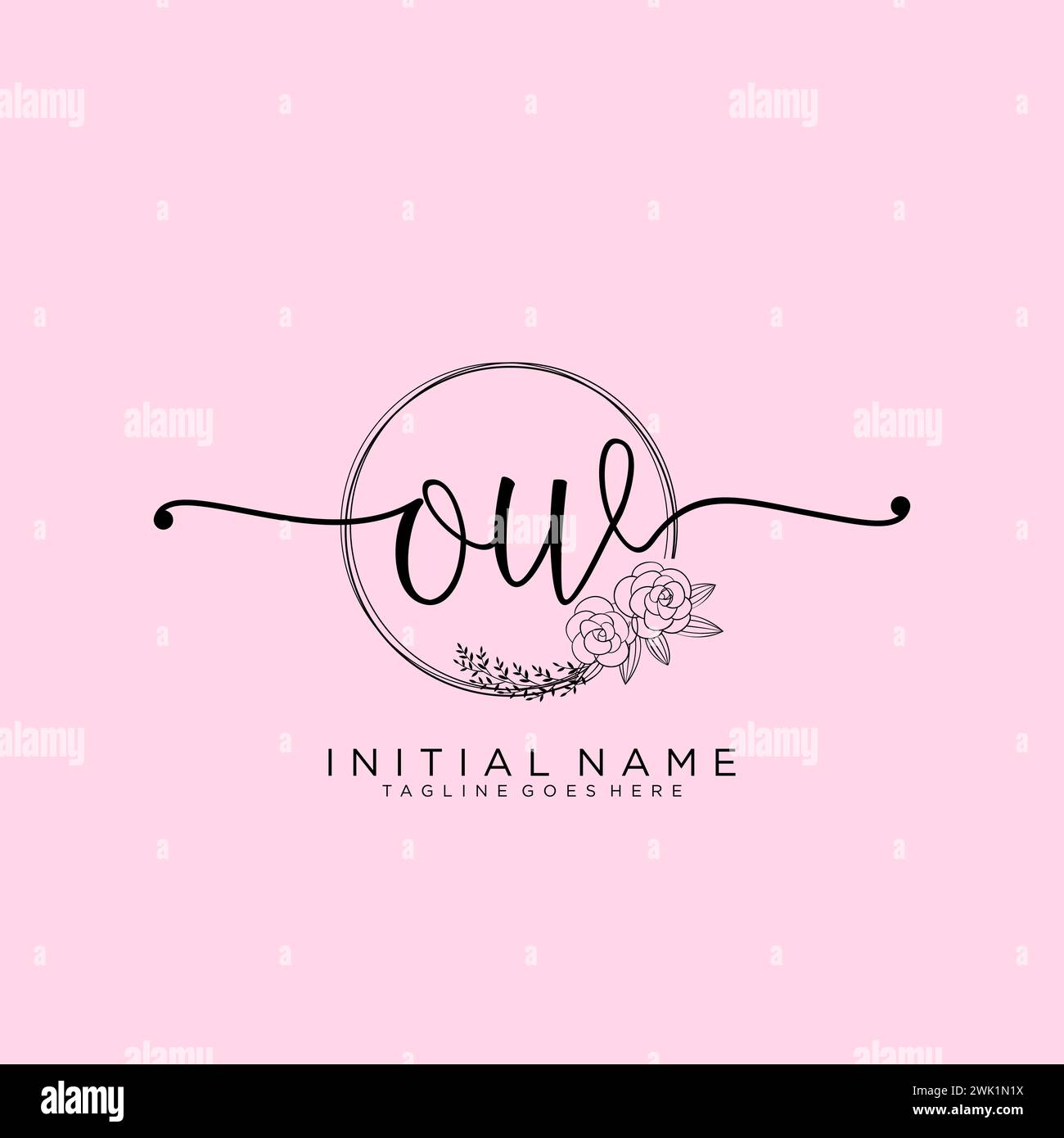 OW Initial handwriting logo with circle Stock Vector