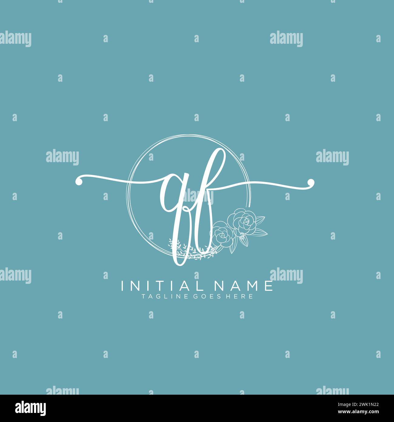 QF Initial handwriting logo with circle Stock Vector