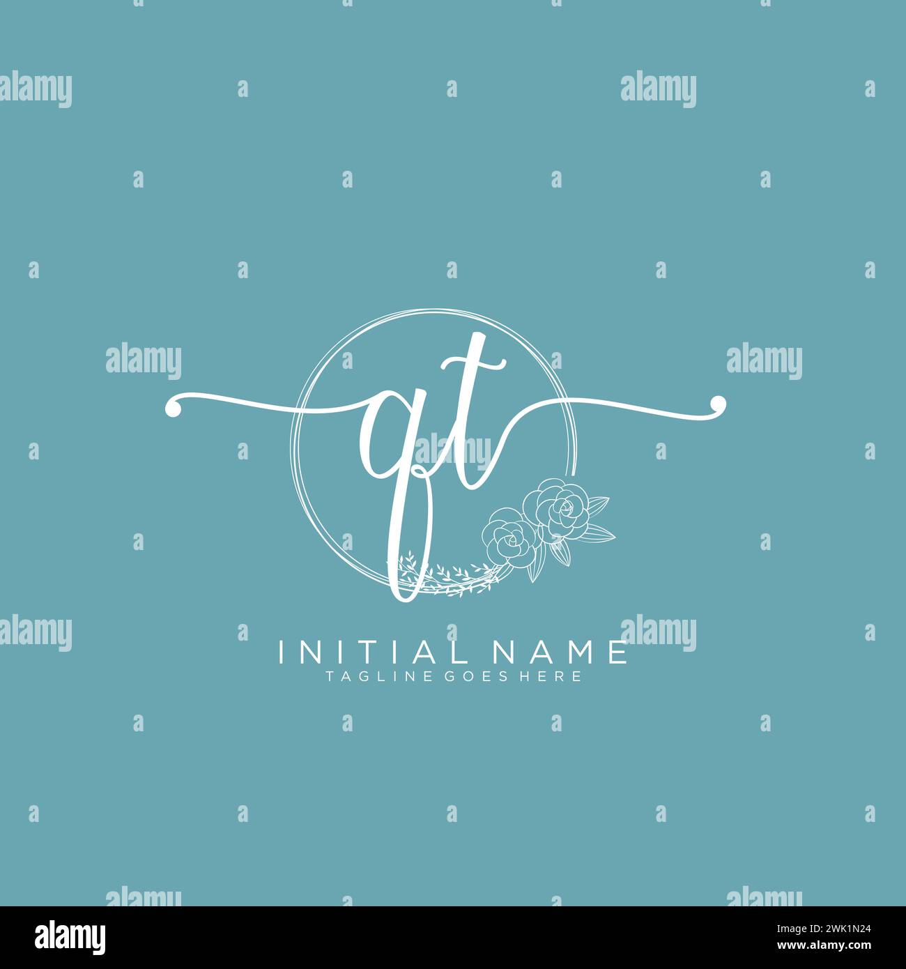 QT Initial handwriting logo with circle Stock Vector