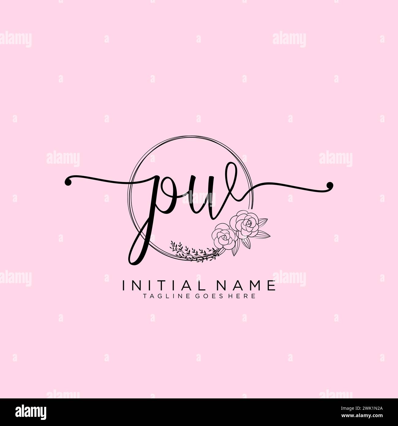 PW Initial handwriting logo with circle Stock Vector