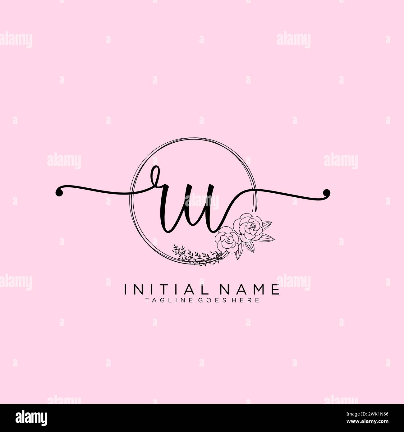 RU Initial handwriting logo with circle Stock Vector