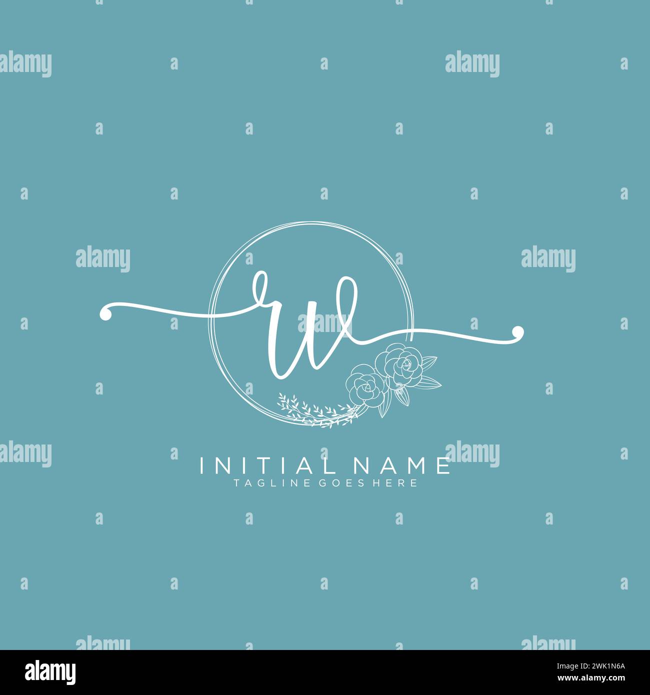 RV Initial handwriting logo with circle Stock Vector