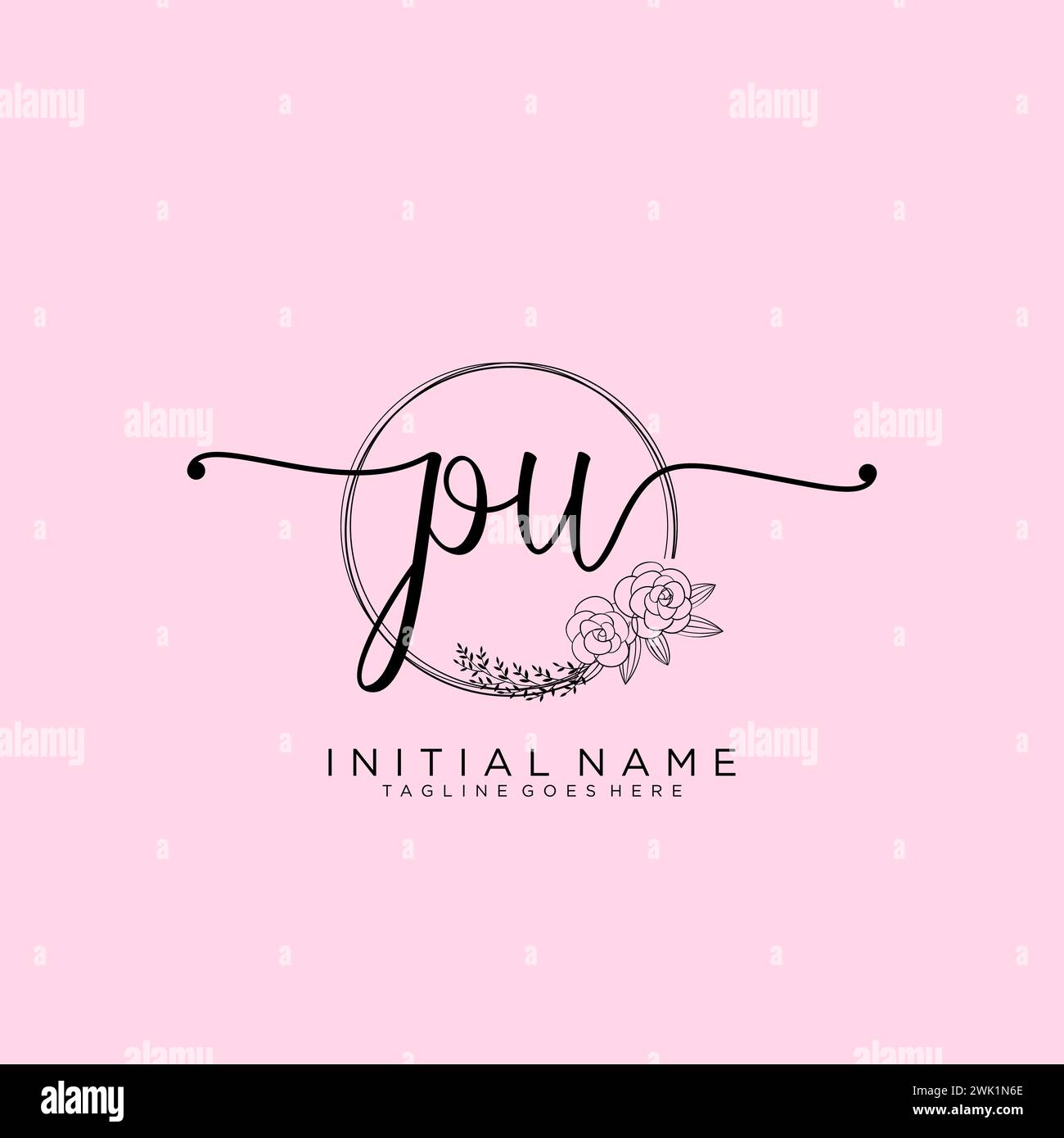PU Initial handwriting logo with circle Stock Vector