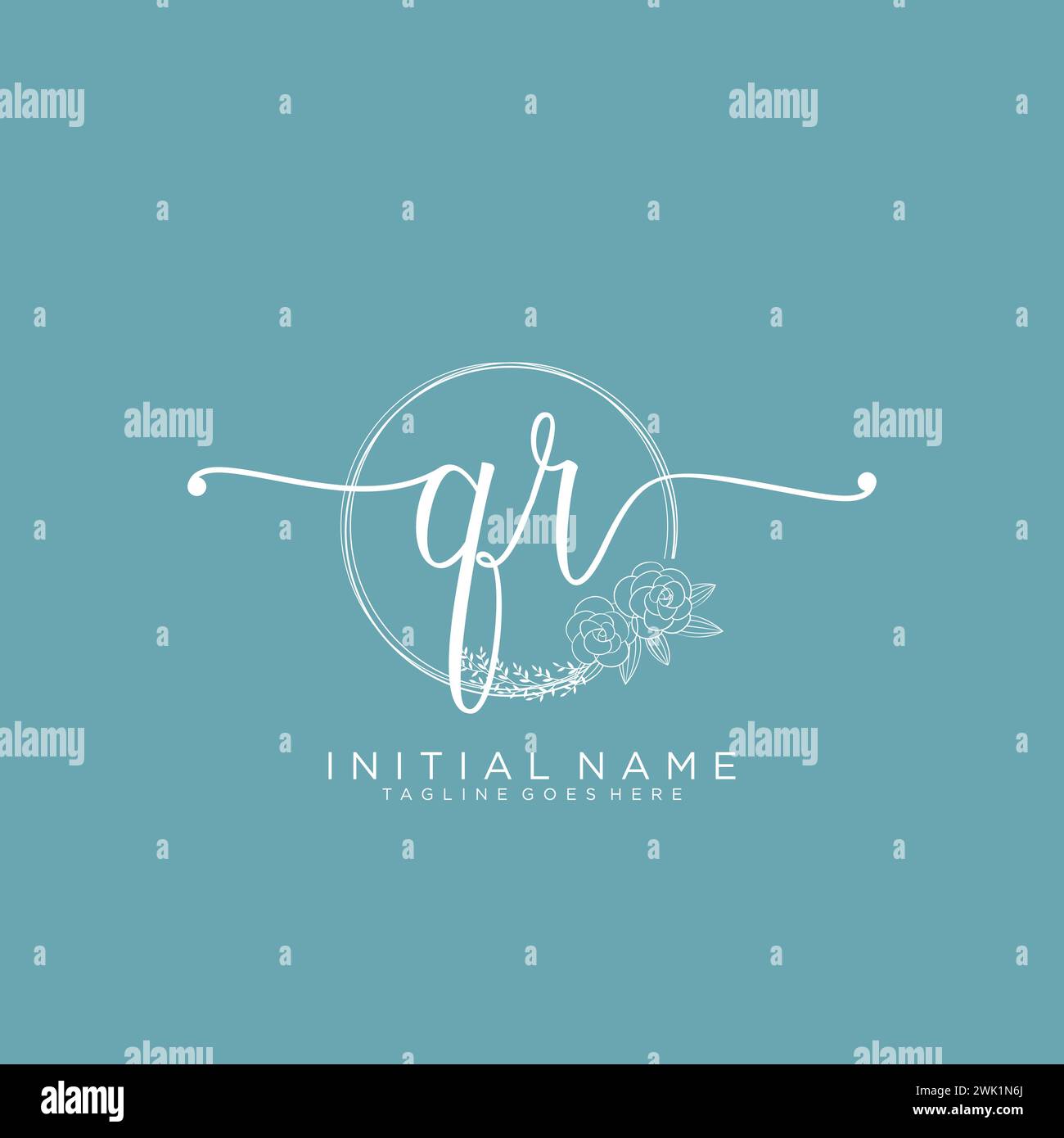 QR Initial handwriting logo with circle Stock Vector