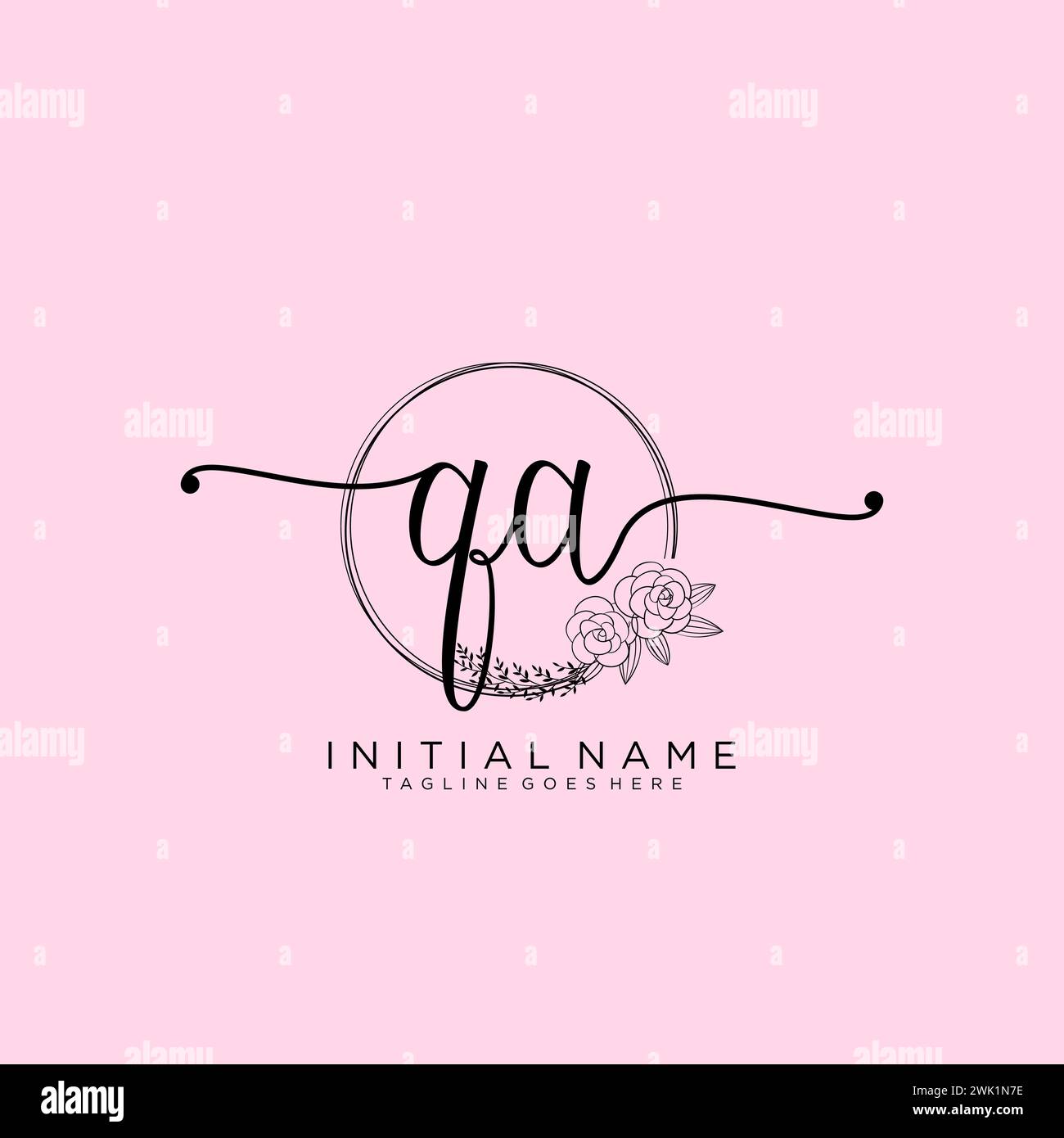 QA Initial handwriting logo with circle Stock Vector