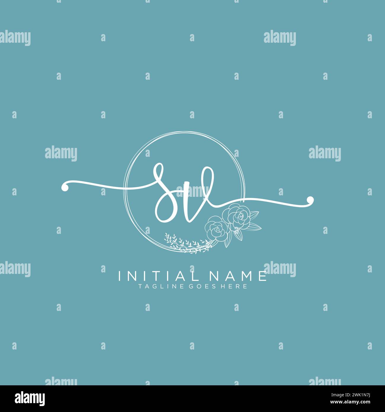 SV Initial handwriting logo with circle Stock Vector
