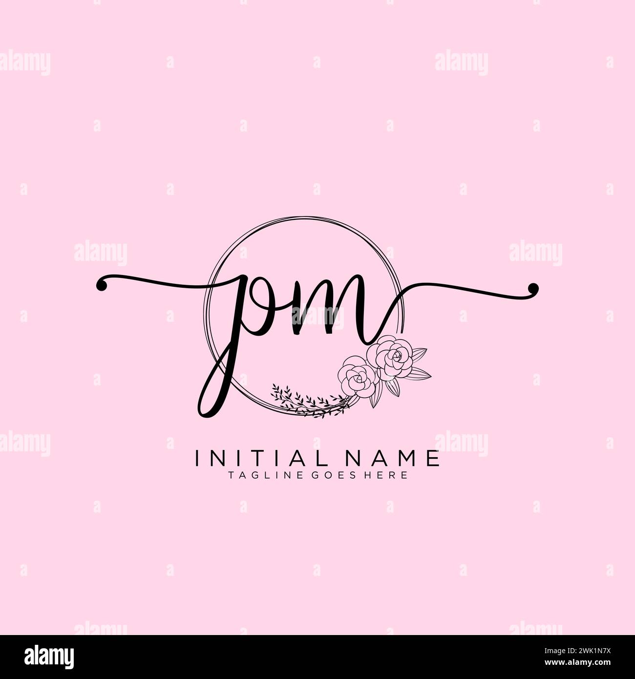 PM Initial handwriting logo with circle Stock Vector