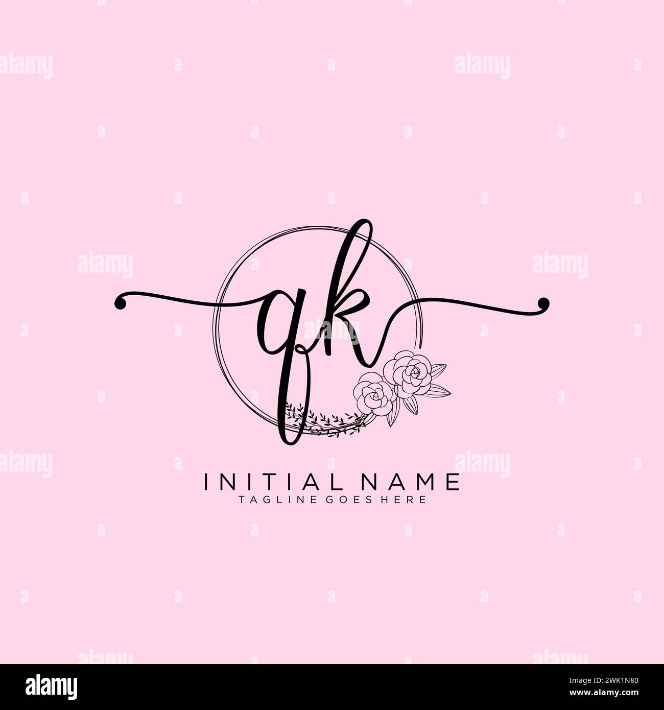 QK Initial handwriting logo with circle Stock Vector