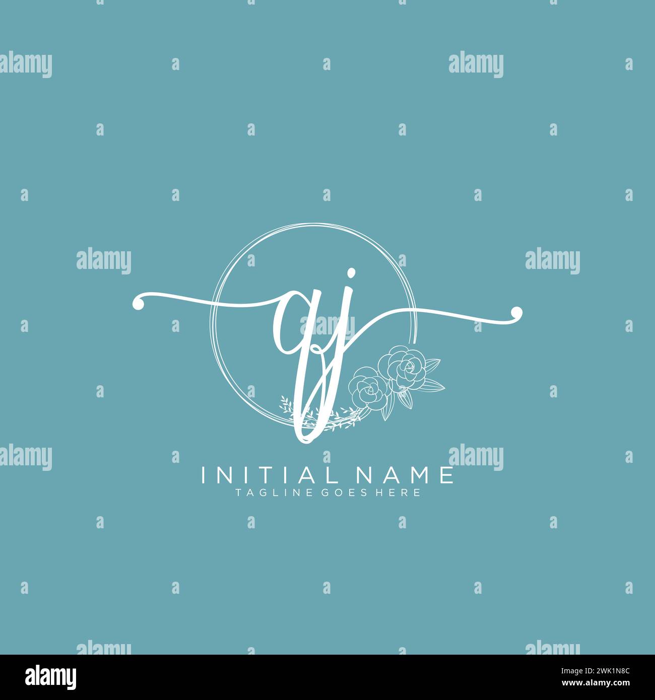 QJ Initial handwriting logo with circle Stock Vector