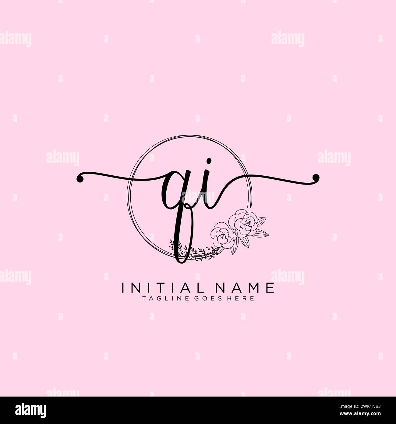 QI Initial handwriting logo with circle Stock Vector