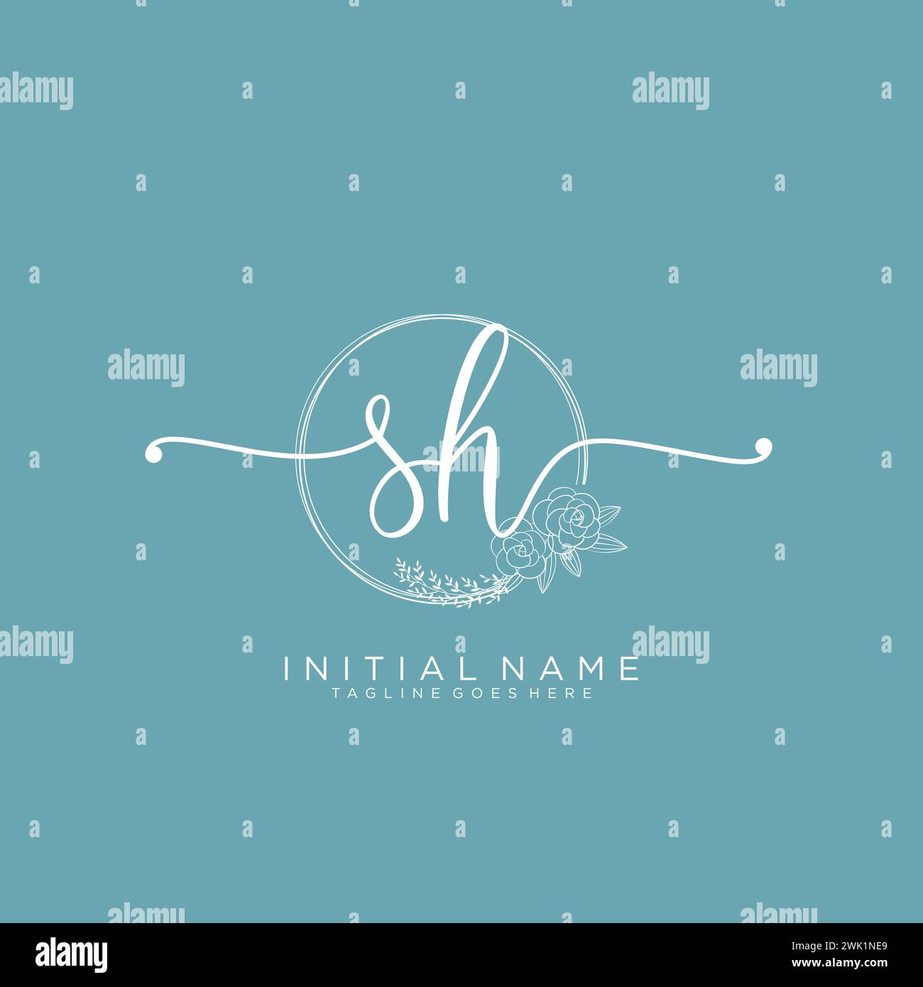 SH Initial handwriting logo with circle Stock Vector