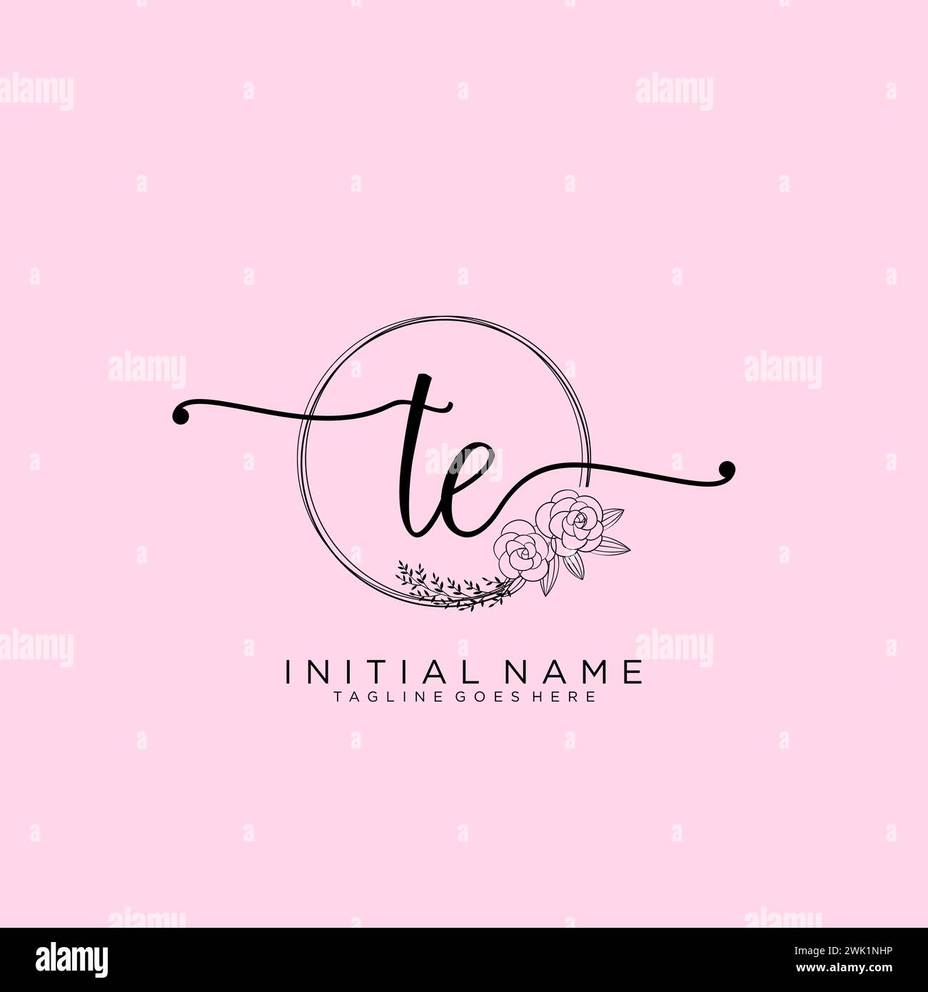 TE Initial handwriting logo with circle Stock Vector