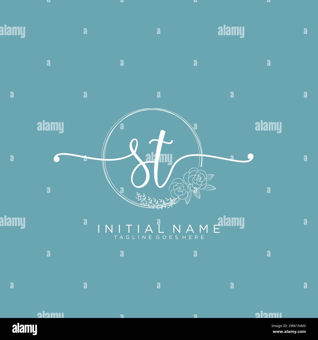 ST Initial handwriting logo with circle Stock Vector