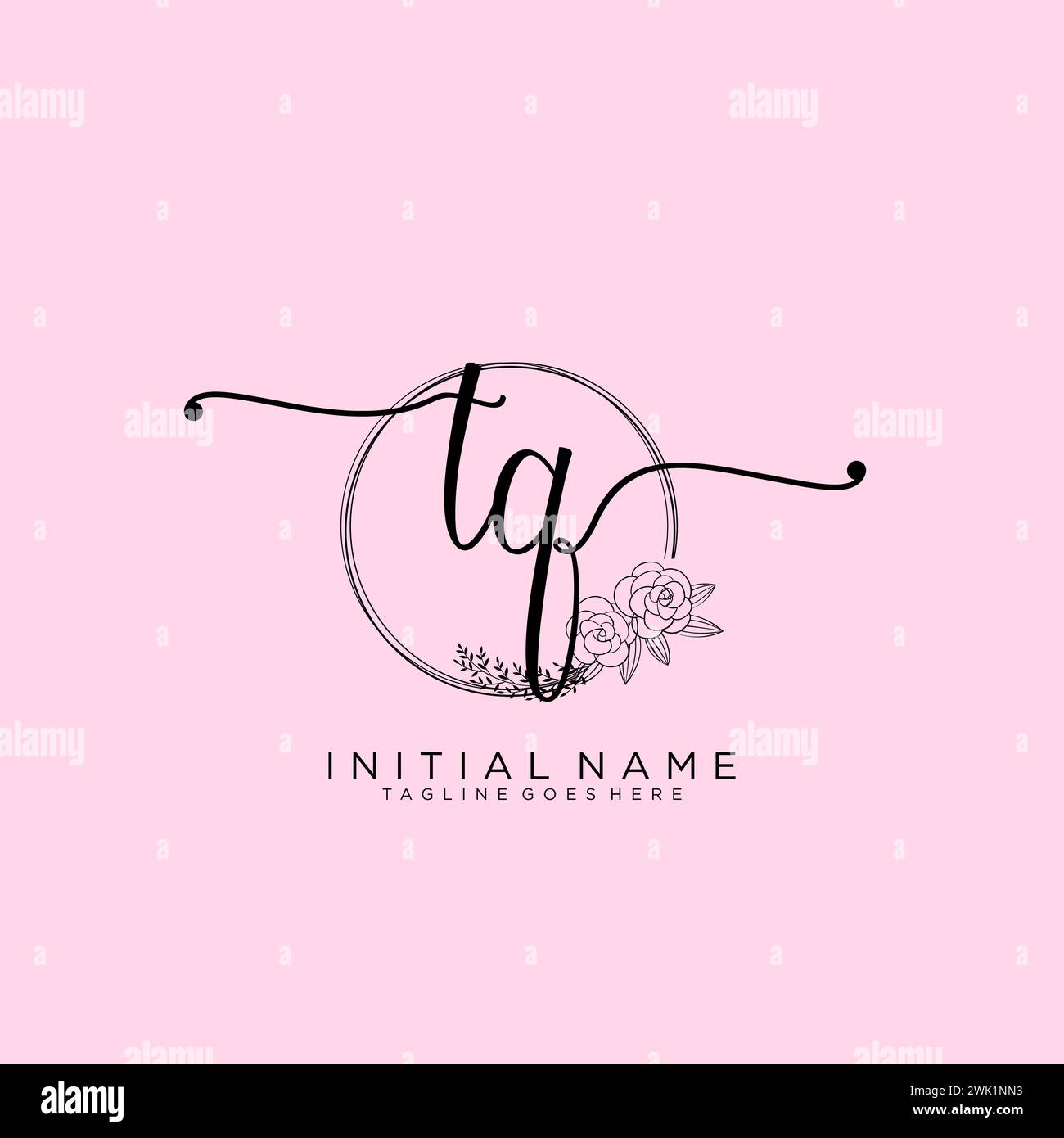 TQ Initial handwriting logo with circle Stock Vector