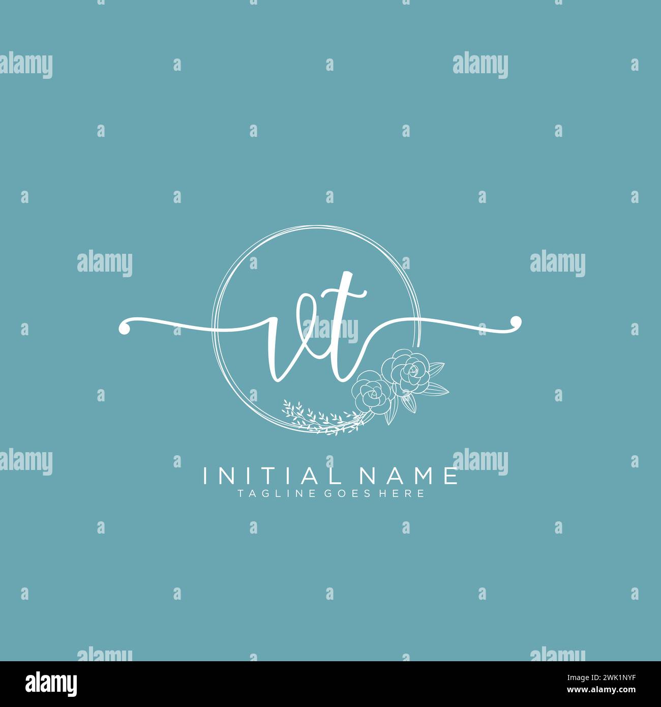 VT Initial handwriting logo with circle Stock Vector