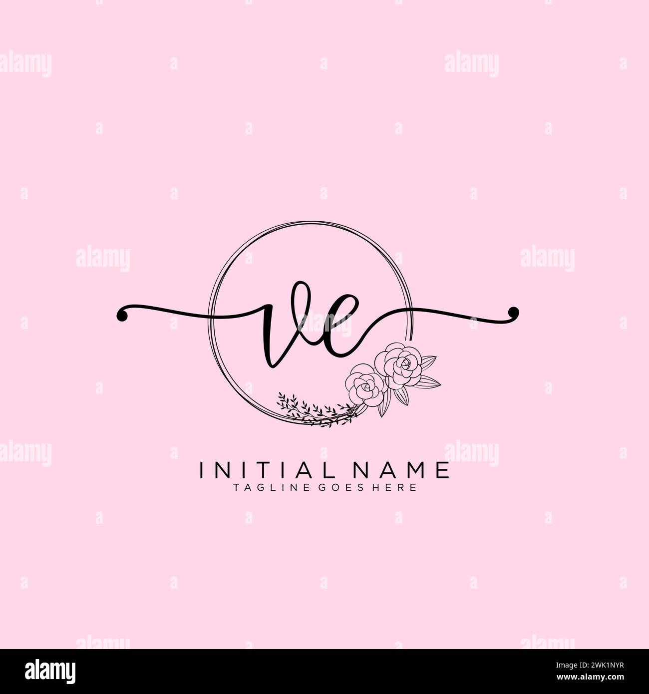 VE Initial handwriting logo with circle Stock Vector