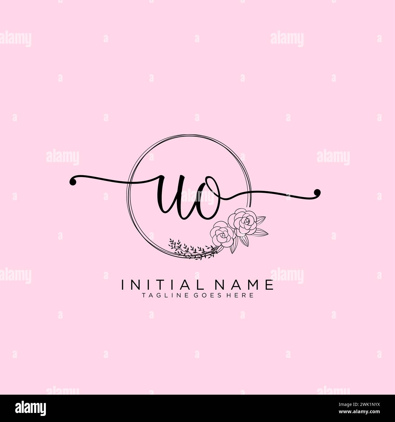 UO Initial handwriting logo with circle Stock Vector